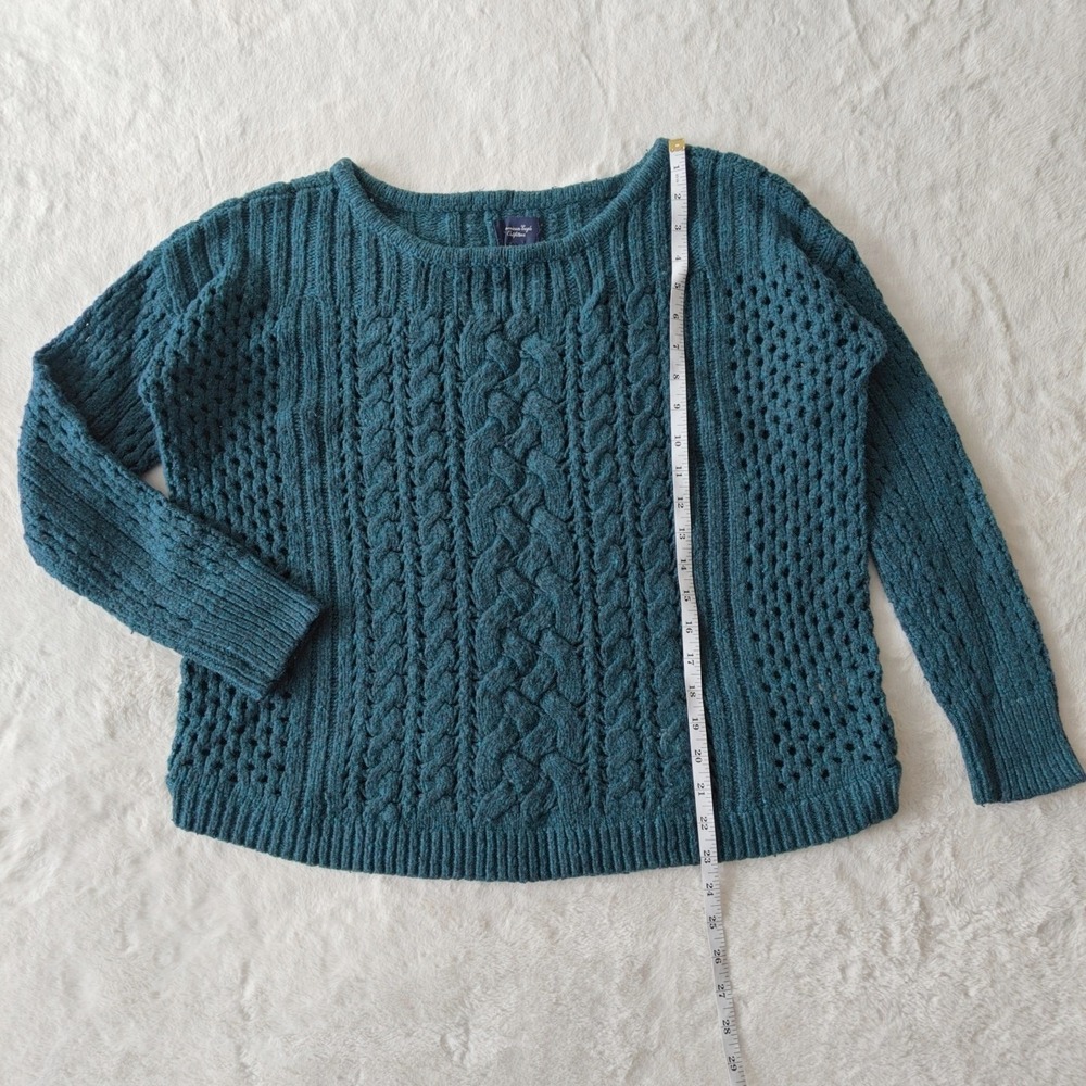 American Eagle Outfitters Women's Sweater Wool Cable Knit‎ Turqoise Blue Large